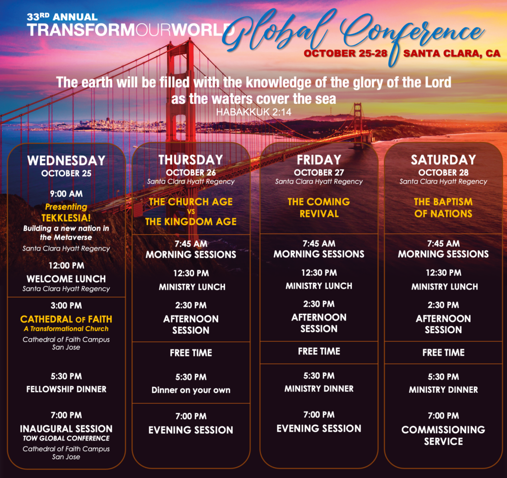 SCHEDULE – Transform Our World Global Conference